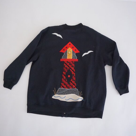 Vintage Blair Black Cotton Cardigan Cardinal Winter Cabincore Grandmacore XL - Picture 10 of 10